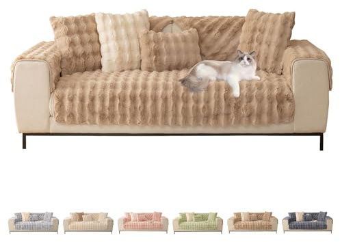 ShowyLive Sofa überzug Sofabezug 3/2/1/4 Sitzer Ecksofa L Form Sofaüberwurf Super Weiche Dicke Flauschige Couch Bezug Sofaschoner rutschfest Hund Katze (Khaki, 90 * 90 cm)