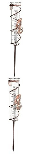 2 pièces en métal spirale pluviomètre nain de jardin cour pluviomètre en plastique pluviomètre extérieur pelouse décor extérieur pluviomètre remplacement tube verre jardin pluviomètre piquet décor de