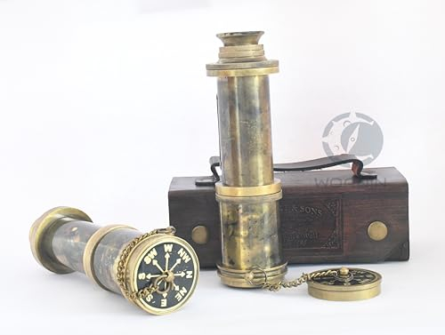WOANIN 1915 London Brass Maritime 15x Vintage Piraten Spyglass Teleskop - Funktionales Messing & Clear Vision Piraten Teleskop - Wunderbares Geschenk für nautische Dekor Liebhaber (Militry Telescope)