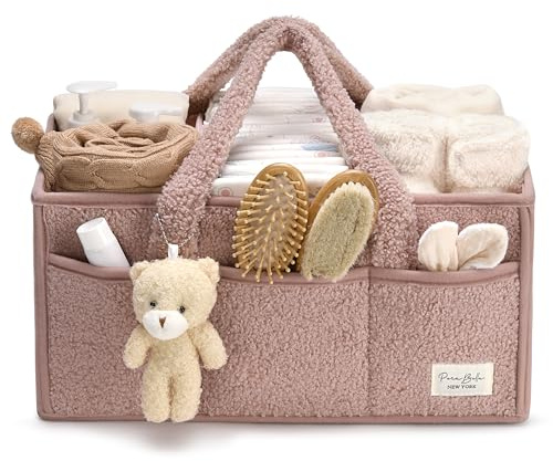 PeraBella Baby Diaper Caddy Organizer with Handle, Boy & Girl Shower Gift Basket, Portable Diaper Storage Basket Bin for Wipes, Newborn Baby Essentials Registry Search Must Haves, Car Caddy Organizer