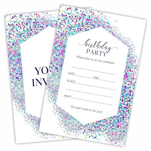Cudwid Birthday Invitation, Printing Confetti Geometric Birthday Invite Cards With Envelopes, Double-Sided Fill In Style Invites For Boys & Girls, Party Favor & Decorations (20Pcs) - A23