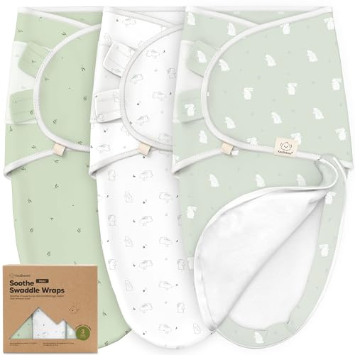 3er-Pack Pucksack Baby 0-3 Monate mit Reißverschluss - Bio-Baumwolle Baby Wickeltücher für Neugeborene, Mädchen, Jungen, Weicher und Strapazierfähiger Swaddle zum einfachen Windelwechseln(Bunnies, OS)