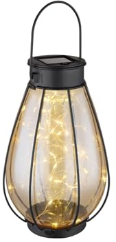 LED Solar Laterne schwarz Metall mit Lichterkette innen 12x30cm von Globo