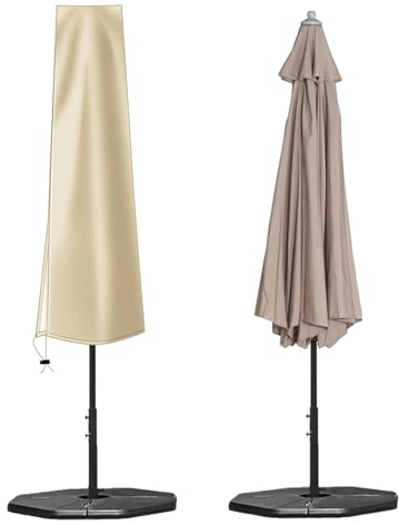 OKPOW Cubierta para sombrilla 420D de tela Oxford impermeable con cremallera, para sombrilla de jardín de 300 cm de diámetro, paraguas para exteriores (beis, 170 cm x 27,5/33,5 cm)