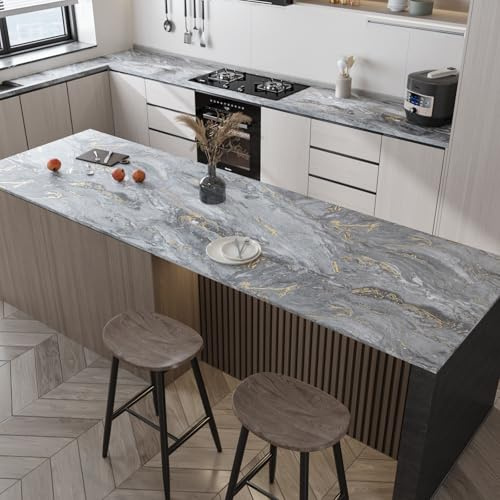 VaryFloral Klebefolie Marmoroptik 30cmx300cm Schrankfolien Selbstklebend Marmor Tapete Graue Goldene Möbelfolie Marmor Mattes Wasserfest Wandtapete Folie Arbeitsplatte Küche Tisch Kabinett Wohnzimmer