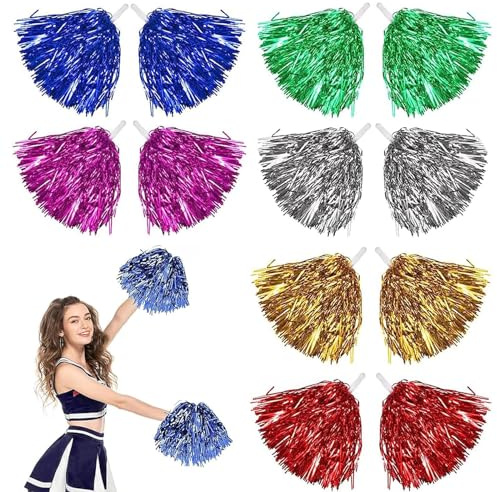 12Pcs Plastic Cheerleader Pom Poms - Cheerleading Set for Children & Adults Sports, Meetings, Parties & Celebrations