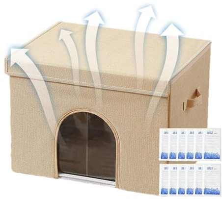 Katzenhaus – 2-in-1 Katzenkühlendes Katzenhaus, kühlendes Haustierhaus, tragbares Sommerkatzenhaus mit 12 Kühlakkus, faltbar, geeignet für Katzen und Hunde (50 x 40 x 4 cm) (Armeegrün, Khaki, Grau)