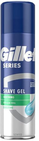 Gillette Men Shaving Gel Sensitive Skin Soothing Aloe Vera 200ml Pack of 1 Original Scent Clean Shave Foaming Lather Soft Face Body with Welari Thank You Card | (1pack) (200ml)
