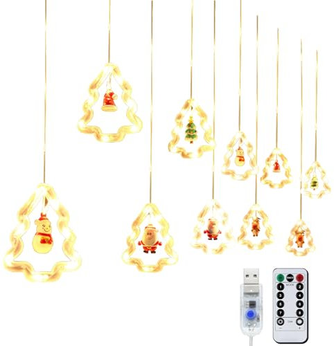 ZQEJEFD Tenda Luminosa Natale, 3M Catena di Luci Decorative con Telecomando 8 Modalità Impermeabile LED, Luci di Natale per Decorazioni Finestre, Feste, Giardino