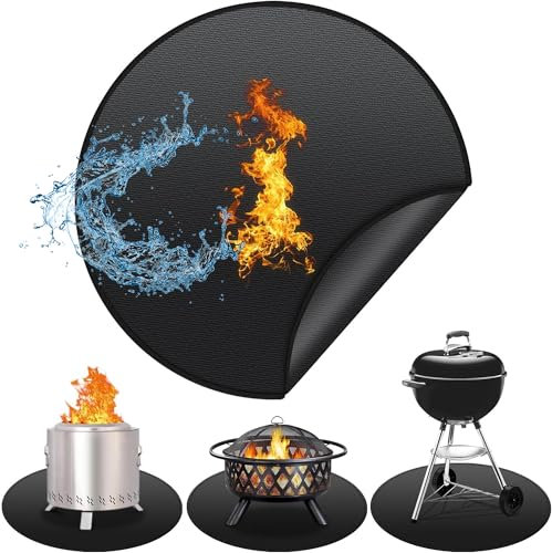 CXAFQ 24 Round BBQ Grill Mat, Fire Pit Mats for Outdoor Grill, Oil-Proof Waterproof BBQ Protector for Decks and Patios, Indoor Fireproof Mats, Fireplace Rugs, Grill Mat For Barbecue, Black
