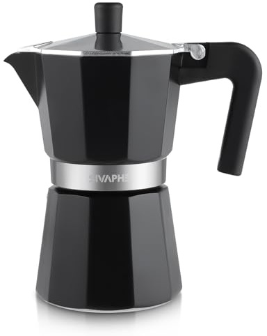 Sivaphe Espresso Kaffeemaschine 6Tassen/300ml Aluminium Moka Kanne,Coffee Maker Moka Pot für Herdplatte, Gas & Elektroherd geeignet, hitzebeständiger Griff, Schwarz