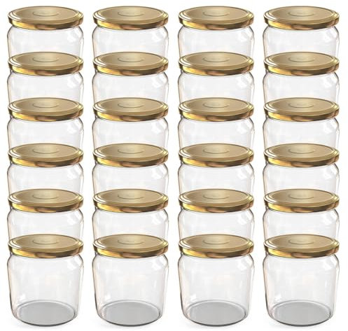 Oputec 24 x 360 ml Einmachgläser mit Schraubdeckel Gold – Perfekt für Marmeladen, Konfitüren und mehr, Vorratsgläser mit Deckel, ideal als Marmeladengläser und Schraubgläser