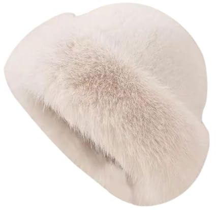 APLVFFZH Damen Wintermütze aus Kunstpelz, Modische Pelzmütze, Weibliche Kosakenmütze mit Ohrenschutz, Winter Fischerhut Warm, Weiche Plüsch Mongolenstil Hut mit Rundkrempe für Camping Outdoor