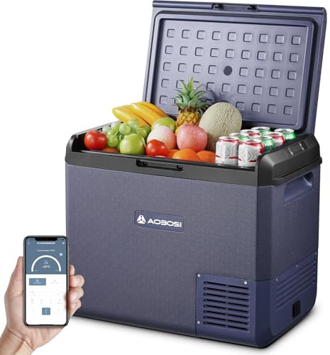 AAOBOSI Frigo Auto 60L, Frigo da Campeggio Doppia Zona con Controllo APP, 12V/220V, IPX4 Impermeabile, -20°C a 20°C – Ideale per Auto, Camion, Camper, Barca & Presa di Corrente