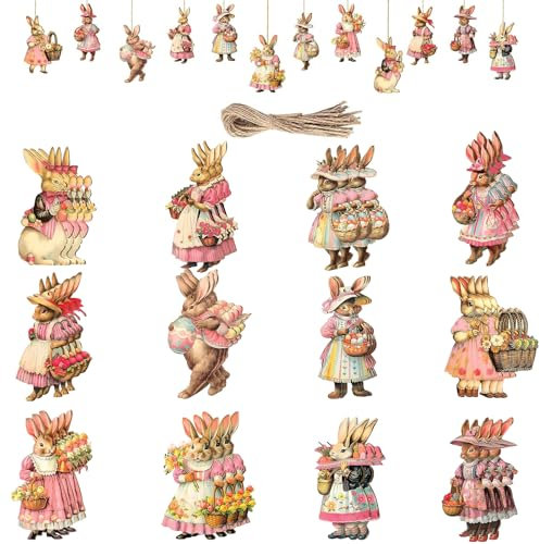 Coniglio Ciondolo Decorazione, 36 Pezzi Decorazione Coniglietto in Legno, Coniglio Pasquale Ciondolo Decorazioni, Decorazione Pasquale in legno, Addobbo Coniglio Pasquali (C)