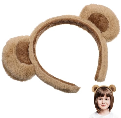 Garneck Bärenohren Haarreif Braun, Flauschiger Bär Haarreif mit Plüsch | Ohren, Tierkostüm Zubehör für Karneval, Fasching, Halloween, Cosplay und Mottoparty