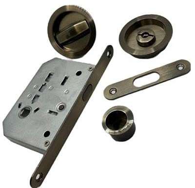 Kit Serratura per Porte Scorrevoli tondo – Chiusura di Sicurezza Elegante e Pratica per Porte Interne (Bronzo)