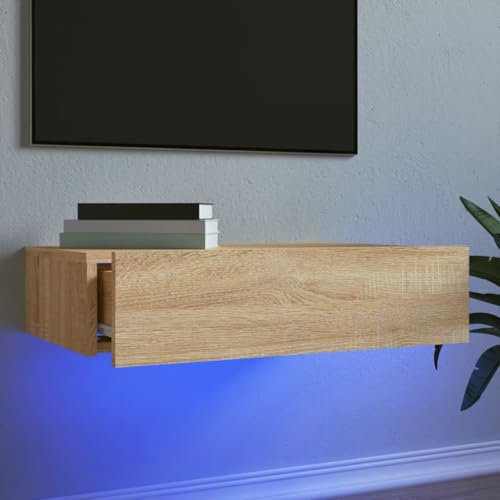 WKIEQACO Entertainment Centers & TV-Ständer, TV-Schrank mit LED-Lichtern, Sonoma-Eiche, 60 x 35 x 15,5 cm