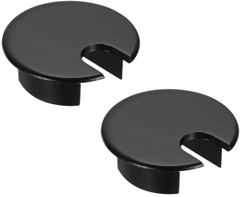 sourcing map 2 Pcs Desk Grommet 1.4 Inch, Zinc Alloy Round Desk Hole Cover Wire Cable Cord Organizer for Home Office Computer Table Cables, 35mm, Black