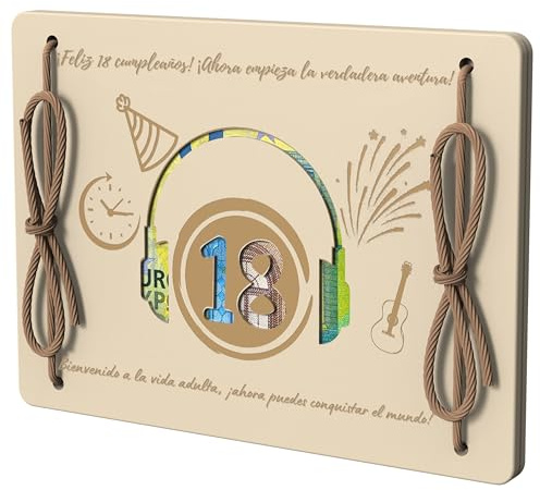 EQUIK PRODUCTS Tarjeta de Felicitación de Madera | Regalo con Dinero, Billetera de Madera | Regalo de Cumpleaños Original | Regalo Divertido | Regalo para Viajes y Cumpleaños (Desbloqueando los 18)