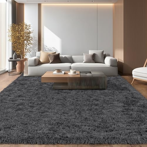 BSGIFT Hochflor Teppich 160x230 Anthrazit, Shaggy Langflor Flauschiger Teppich Wohnzimmer, Modern Wohnzimmerteppich Bettvorleger High-Pile Carpet rutschfest für Schlafzimmer Kinderzimmer