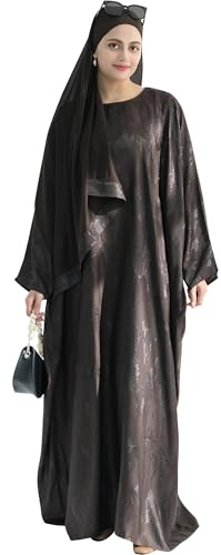 Zofocy Elegantes Hijab Komplettset Glänzende Abaya mit Chiffon Kopftuch Fledermausärmeln als Abendkleid für Muslimische Frauen