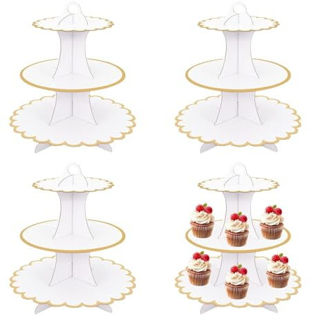 4PCS White Cake Stand Cardboard Cupcake Stand 3 Tier Cupcake Dessert Holder