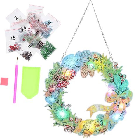 SHINEOFI Weihnachten Diamant Kranz Design Hänge Garland Dekorative Weihnachtskranz Für Haustür Wohnzimmer Weihnachtsdekoration Szenen-dekor
