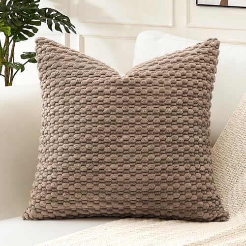 Artscope Kissenbezug Kordsamt Cord Körnig Zierkissenbezug 40x40 cm Geometrische Kissenhüllen Weiche Sofakissen Couchkissen für Sofa Schlafzimmer Wohnzimmer Büro Zuhause Dekorative 1er Set, Braun