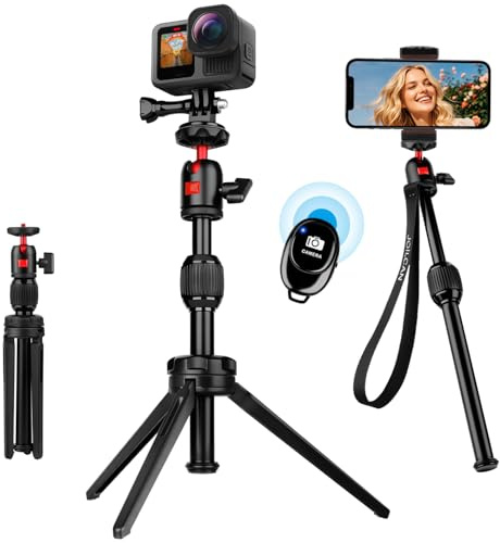 JOILCAN Mini Trepied pour Caméra d'action, 45cm Trépied Smartphone en Aluminium Selfie Léger pour Smartphone/Appareil Photo/Projecteur/Webcam, Trépied de Voyage avec Télécommande pour Vlog