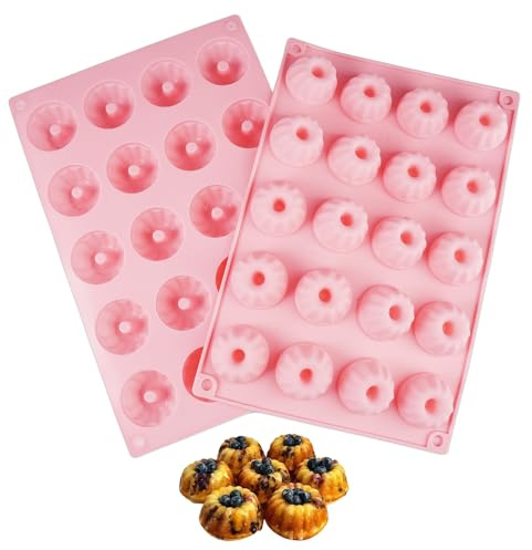 Xyvor Pack of 2 Mini Bundt Cake Moulds Silicone 29 x 19.5 x 2.2 cm Bundt Cake Mould Bundt Cake Mould Silicone Mould Small Savarin Mould Silicone Reusable Muffin Cases