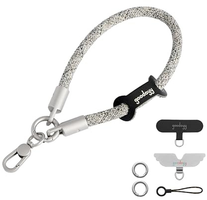 GOODAY Cordino per Cellulare da Polso, Cordino Telefono con Targhetta in Pelle, Cordino Universale Anti Furto Anti Goccia Accessorio per Telefono Esterno con 2 Clips Ultra Sottile (18cm) (Grigio)