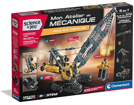 CLEMENTONI - Grue sur Chenilles à Construire pour Enfants dès 8 Ans - Jeu de Construction Engin de Chantier avec Pièces Mobiles à Assembler - Jouet Créatif - Idée Cadeau Ingénierie
