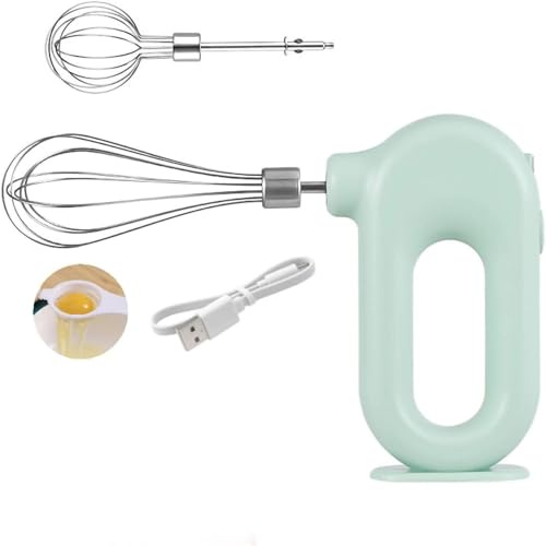 HISUEKIG Elektrischer Handmixer, 1500mAh Wiederaufladbar Elektrischer Schneebesen, 4 Gang Einstellbarer Kabelloser Mini Handmixer zum Eierschlagen, Butterschlagen(Grün)