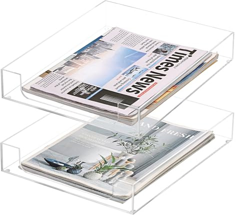 BTSKY Mehrzweck-Aktenablage, A4, Acryl, Schreibtischablage, Organizer, elegante Briefform, Dokumententablett, Zeitschriftenablage, Aufbewahrungskorb, Organizer für Büro, Kosmetik, Badezimmer, 2 Stück