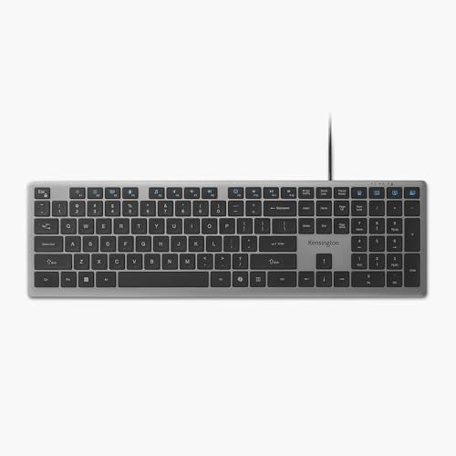 Kensington KB515 Clavier Filaire USB-C, Disposition complète, Touches d'interrupteur à Ciseaux Silencieux, programmable, Touche de Raccourci Copilot, Adaptateur USB-A Inclus, Compatible Windows, Noir