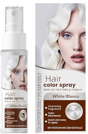 Haarspray Weiß, Temporäre Haarfarbe Sofort-Styling, Weißes Haarspray, Waschbares Haarfarbe Spray, Schnelle Haarfärbung, Haar Colorationen für Party, Karneval, Cosplay (Weiß, 30ML)