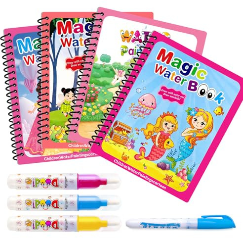Wasser Malbuch Set, Wiederverwendbar, 4 Malbücher inklusive 4 Wasserpinseln