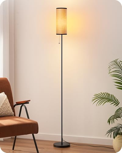 EDISHINE Stehlampe Wohnzimmer, geflochtener Seil-Lampenschirm, Schwarz | Inkl. 6W LED-Leuchtmittel, 2700 K warmweiß, E27-Fassung, für Schlafzimmer, Kinderzimmer oder Flur, 165 cm