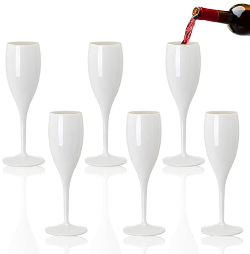 Eidoct Shatterproof Champagne Flutes 180ml Unbreakable Prosecco Wine Glasse | Shatterproof, Reusable White PP Champagne Glasses for Wedding Bridal Shower Cocktail Party Intimate Dinner Event Catering