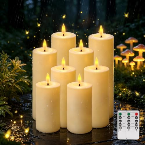 Ketom 8 Stück LED Kerzen Outdoor, Wasserdichten Flammenlosen Kerzen | LED Kerze mit Timer, Batteriebetriebene, mit Fernbedienung, D5,5cm, H13/15/18/20cm, für Camping Home Deco, Ohne Batterien