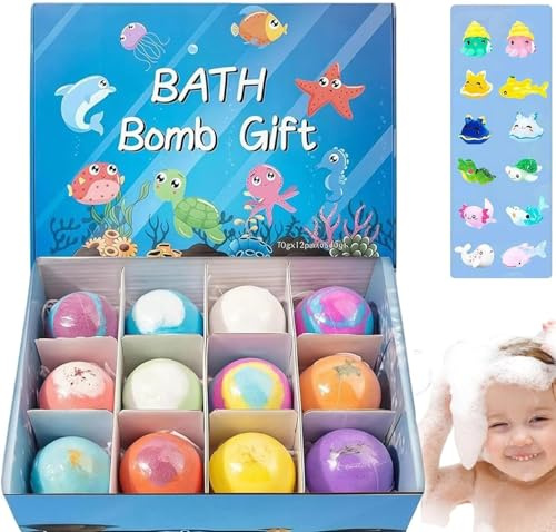 Bath Bombs for Kids with Mega Bubbles & Surprise Inside, 12/24 Pack Natural Colorful Bubble Fizzies with Toys Inside, Easter Basket Stuffers Birthday Gift Set for Boys Girls