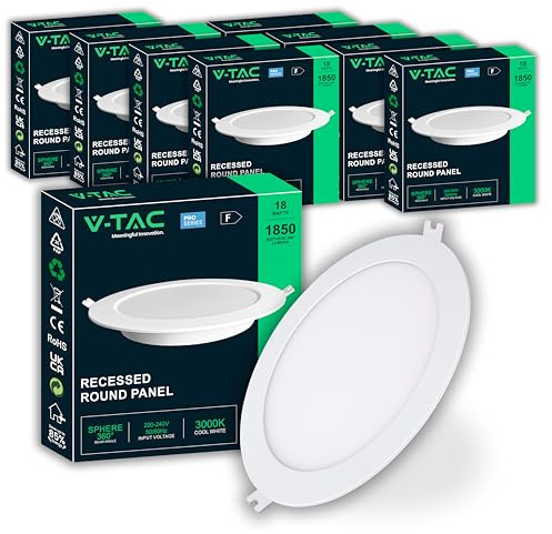 V-TAC 8x Faretti LED da Incasso Rotondo 6W - PRO SERIES - Diametro 120 mm - 660 Lumen - IP20 - per Soffitto, Casa, Cartongesso - Mini Pannello - Lampada - Foro 107-112mm - Luce Naturale 4000K