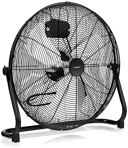COSTWAY 160W Ventilatore da Terra 50 cm, Ventilare Industriale a 3 Velocità Inclinazione di 145° e Pale in Metallo, Ventilatore da Pavimento per Magazzino Cantina Garage Palestra (Stile 3)