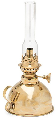 Oil Lamp - 9” Tall Lamp with Antique-Style Brass Body and Glass Chimney - Decorative Kerosene Lantern with Adjustable Wick - Oil Lamps for Indoor or Outdoor Use by Kings County Tools