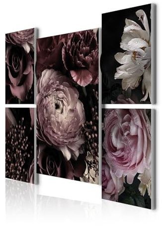 decomonkey Wandbilder Set Blumen 110x80 cm 5 Teilig Leinwandbilder Wanddeko | Strukturleinwand, Holzkeilrahmen, Bild auf Leinwand, Kunstdruck, Wohnzimmer, Wanddekoration, Natur, Rose, Pfingstrose