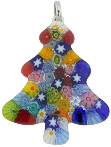 Glass Of Venice Murano Glass Italian Millefiori Christmas Tree Pendant Necklace Multicolor - Murano Glass Christmas Pendant for Women