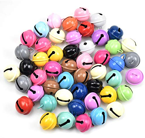 50 Pieces Jingle Bells, Christmas Large Craft Bells for Ornament, DIY Colourful Bells for Festival Decoration, 22 mm Metal Tinkle Bell for Party, Jewelry Making, Baby, Dog Cat Collars