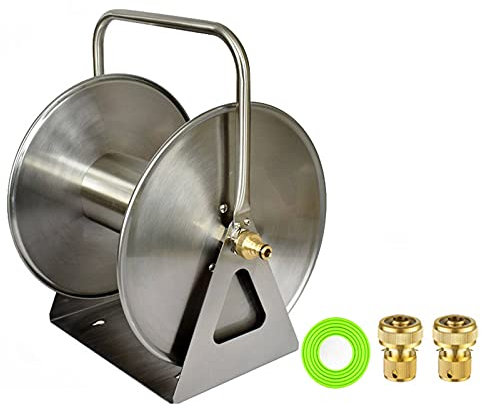 LANHA Edelstahl Schlauchtrommel, Wand-Schlauchtrommel mit Kurbel, 3/4 Zoll Schlauchkapazität Schlauchtrommel mit Schlauch, für Yard Garden Farm und Patio (Inklusive 2m Schlauch)