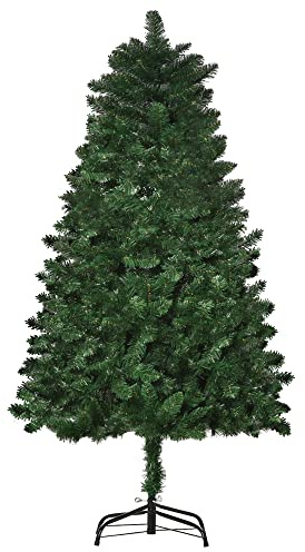 HOMCOM Árbol de Navidad Artificial 150 cm Ignífugo 454 Ramas Verde | 2 Tipos de Puntas de PVC, Base Plegable, Soporte de Acero, Decoración Navideña de Interior